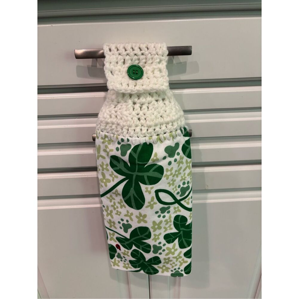Crochet Top Kitchen Towel- Clover w/lady bug